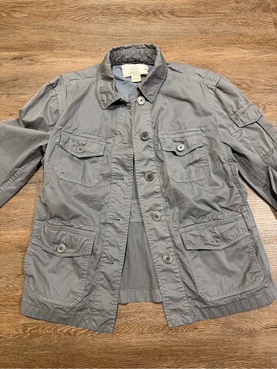 J. Crew Jackets & Blazers - J. Crew Classic Twill Chino Utility Safari Jacket Gray Button Front Women’s Med